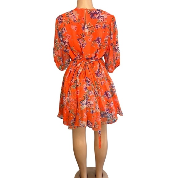 Code x Mode Orange and Blue Floral Print Short Sleeve Belted Mini Dress - Picture 5 of 9